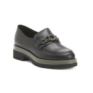 IGI&CO Black Made In Italy Leather Loafers With Chain Link Penny Strap